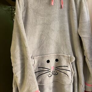 Gray Cat Face Hoodie with Pink Accents